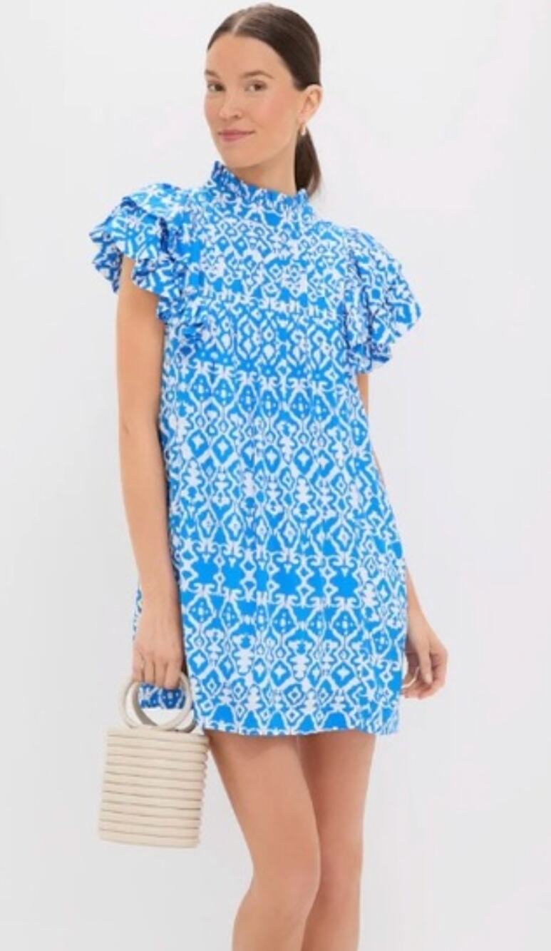 Tuckernuck Hyacinth House | Simmons Mini Dress Blue White Geo | Sz XS